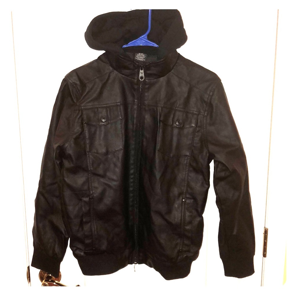 Hooded faux leather jacket